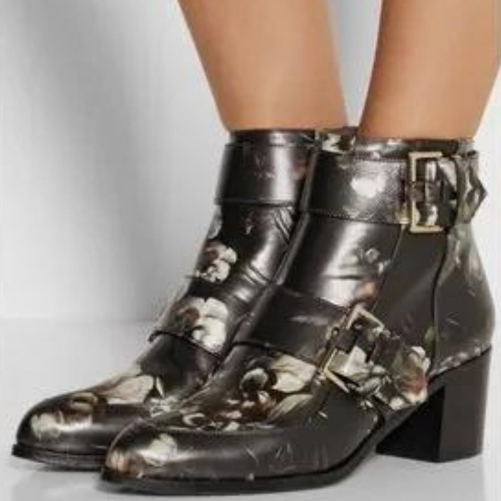 Jason Wu Floral Print Leather Ankle Boots